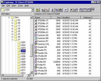 Figure 62. Screen shot. Site files in ProQual. This figure is a Windows Explorer screen capture that shows how ProQual site files are organized in the computer.