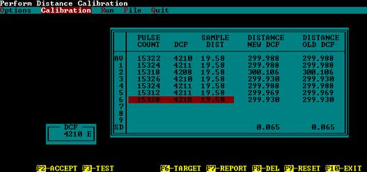 Figure 66. Screen shot. Calibration screen after obtaining six runs. This figure shows a screen capture of the calibration screen after six DMI runs are obtained.