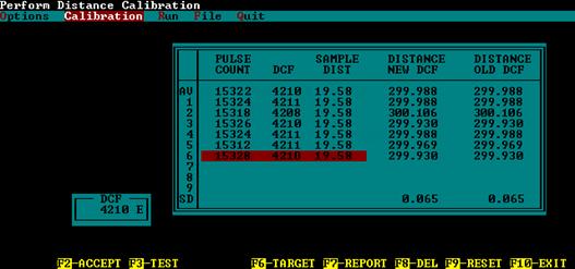 Figure 66. Screen shot. Calibration screen after obtaining six runs. This figure shows a screen capture of the calibration screen after six DMI runs are obtained.