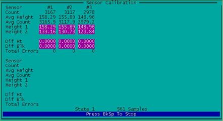 Figure 76. Screen shot. Readings taken on base plate. This figure shows a screen capture of the ICC software when readings are taken on the base plate while a full calibration check is being performed simultaneously on all three sensors.