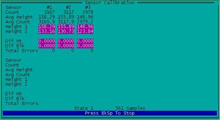 Figure 76. Screen shot. Readings taken on base plate. This figure shows a screen capture of the ICC software when readings are taken on the base plate while a full calibration check is being performed simultaneously on all three sensors.