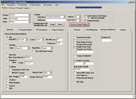 Figure 88. Screen shot. Parameters set in the advanced options tab. This figure shows a screen capture of the advanced options tab in the WinReport program with the parameter settings set at the values necessary for determining the photocell offset values.