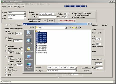 Figure 89. Screen shot. File selection window in WinReport program. This figure shows a screen capture of the file selection window in the WinReport program.