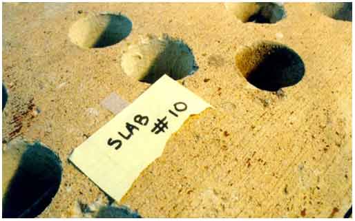 Figure 18. Photo. Rust stains on the top surface of slab 10. This photograph shows some rust stains on the top surface of slab 10 that were not accompanied by cracks.