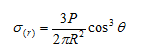 Figure 19. Equation. Calculation of  . Sigma subscript open parenthesis r closed parenthesis equals 3 times P divided by the quantity 2 times pi times R squared all times the quantity cosine cubed times theta.