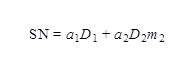 Figure 88. Equation. Computation of SN. SN equals a subscript 1 times D subscript 1 plus a subscript 2 times D subscript 2 times m subscript 2.