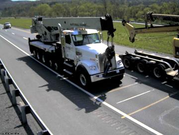 Figure 27. Photo. Six-axle Class 7 truck at Pennsylvania site. This photo shows one of only three six-axle Class 7 trucks observed at the Pennsylvania site during the test period. A total of 769 Class 7 trucks were observed.