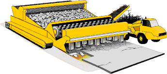 Track 5 Illustration. This illustration accompanies the text description of track 5 and depicts a futuristic, one-step pavement lifter, crusher, and sorter.