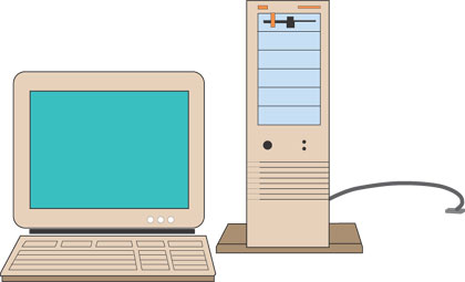 Figure 12. Illustration. Advanced concrete pavement materials. This illustration depicts a computer, keyboard, and CPU standing beside it, emphasizing the role of technology in creating the advancement of concrete materials.