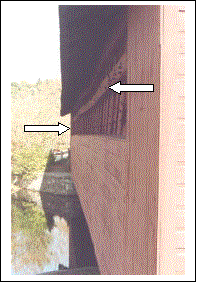 This longitudinal outside view of the bridge before work began shows the bowing and horizontal sweep of the top chord.