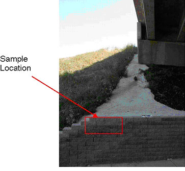 Figure 21. Photo. Blocks obtained from SRW in Wisconsin (WI-2). Picture shows a squared area of the sample location, which included second and third rows from the SRW wall.