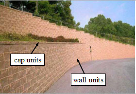 Figure 4. Photo. Example applications of SRW systems. Photo b is a picture of a parking lot with arrows pointing to cap units and wall units.