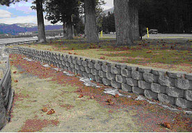Figure 4. Photo. Example applications of SRW systems. Photo d is a SRW wall at a park.