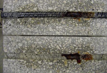 Figure 106. Photo. Top bar and bar trace for specimen MS-MMFX-2-B. This is a photograph of a top bar and bar trace for specimen MS-MMFX-2-B. Corrosion is apparent.
