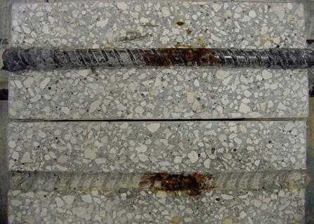 Figure 107. Photo. Top bar and bar trace for specimen MS-MMFX-2-C. This is a photograph of a top bar and bar trace for specimen MS-MMFX-2-C. Corrosion is apparent.