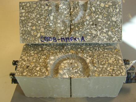 Figure 108. Photo. Top bent bar trace in concrete for specimen MS-CBDB-MMFX-2-A. This is a photograph of a top bent bar trace in concrete for specimen MS-CBDB-MMFX-2-A. No corrosion products are apparent.
