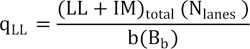 q subscript LL equals the sum of LL and IM subscript total times N subscript lanes divided by the product of b and B subscript b.
