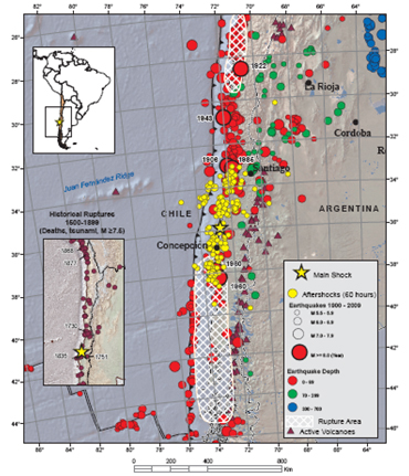 Map. Historic seismicity for Chile. Click here for more information.