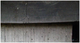 Photo. Cracks on far side of undamaged column under approach to Juan Pablo II bridge. Click here for more information.