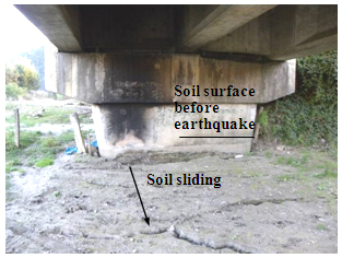 Photo. Settlement at south abutment under east Ramadillas bridge. Click here for more information.