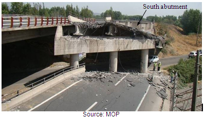 Photo. Collapse of bridge at Route 5 overcrossing at Hospital. Click here for more information.