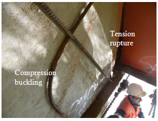 Photo. X-braces damage in south abutment of Pichibudis bridge. Click here for more information.