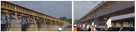 Photo. Three parallel bridges crossing Maipú River south of Santiago. Click here for more information.