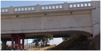 Photo. Shear cracks at span 1 of Maipú River bridge. Click here for more information.