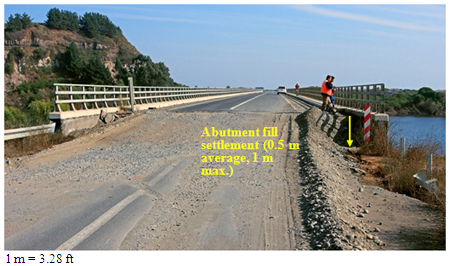 Photo. Lateral movement of fill in ramps at Juan Pablo II bridge. Click here for more information.