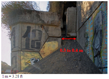 Photo. Lateral movement of lower wall top at wall site 28C. Click here for more information.
