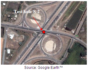 Map. Image of site 7 taken prior to earthquake and showing approximate location of test hole. Click here for more information.