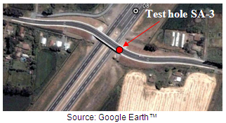 Map. Image of site 8 taken prior to earthquake and showing approximate location of test hole. Click here for more information.