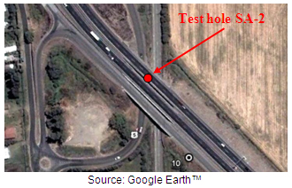 Map. Image of site 10 taken prior to earthquake and showing approximate location of test hole. Click here for more information.
