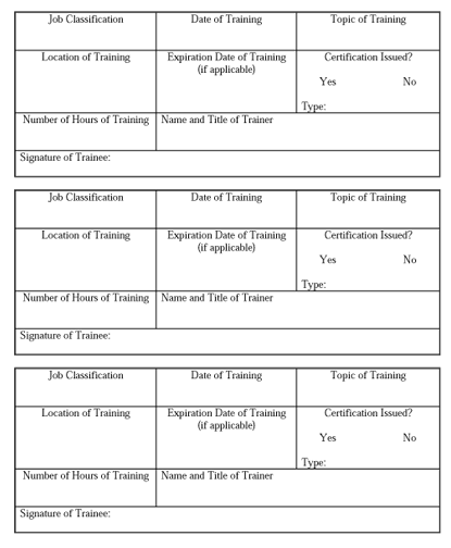 Employee Training Record Form