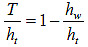 Figure 27. Equation. Submerged depth relationship. T divided by h subscript t equals 1 minus the fraction h subscript w divided by h subscript t.