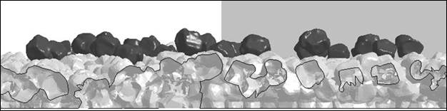 Figure 16. Graphics. Positions of movable rocks. This graphic shows the movable rocks in their pre-drop and final conditions. Figure 16-A. Graphic. Pre-drop. This graphic shows the movable rocks in their pre-drop condition resting on top of the stationary rocks.