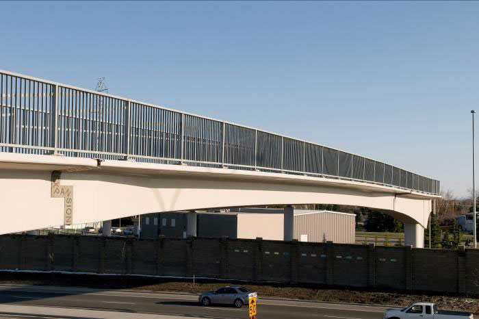 The photograph shows a view of the center span of the bridge as viewed from the side at one end of the bridge.