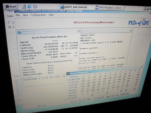 Figure 2.  The Hagerstown GRIM(trademark) Software Display Photo.  This photograph shows the HA-NDGPS compression algorithm's main menu screen.  Information in this display includes the number of GPS satellites and their current parameters as received by the GPS receiver, the geodetic position of the receiver's antenna, and any error status.