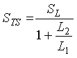 Capital S subscript Capital T Capital S is equal to the quotient of Capital S subscript L over the sum of 1 plus the quotient of Capital L subscript 2 divided by Capital L subscript 1.