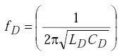 Equation H-18. F subscript Capital D equals 1 divided by parenthesis 2 times pi times the square root of parenthesis Capital L subscript Capital D times Capital C subscript Capital D parenthesis parenthesis.