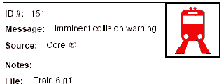 Icon Message: Imminent collision warning (clip art of red train)