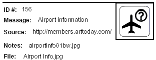 Icon Message: Airport Information (clip art of black airplane with question mark)