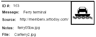 Icon Message: Ferry terminal (Clip art of car on ferry)