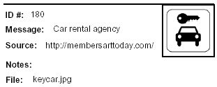 Icon Message: Car Rental Agency. Clip art of car with a key