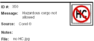 Icon Message: hazardous cargo not allowed