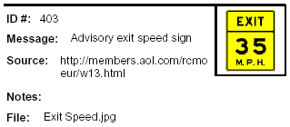 Icon Message: Advisory exit speed sign