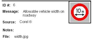 Icon Message: Allowable vehicle width on roadway