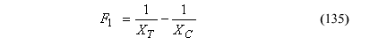 This equation reads F subscript 1 equals the quotient of 1 divided by parallel wood strength tension minus the quotient 1 divided by parallel wood strength compression.