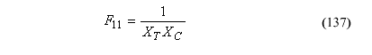 This equation reads F subscript 11 equals the quotient of 1 divided by the product of parallel wood strength tension times parallel wood strength compression.