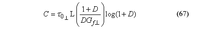 This equation reads C equals initial parallel strain energy type value for damage initiation Element length times the quantity of 1 plus perpendicular softening parameter over perpendicular softening parameter Shear fracture energy end quantity, times the log of 1 plus perpendicular softening parameter.